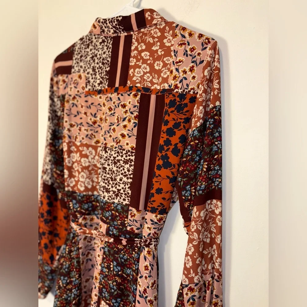 NANETTE LEPORE Button Up Patchwork Shirtdress Tie Waist Pintuck Long Sleeve Sz 8 - Picture 5 of 10